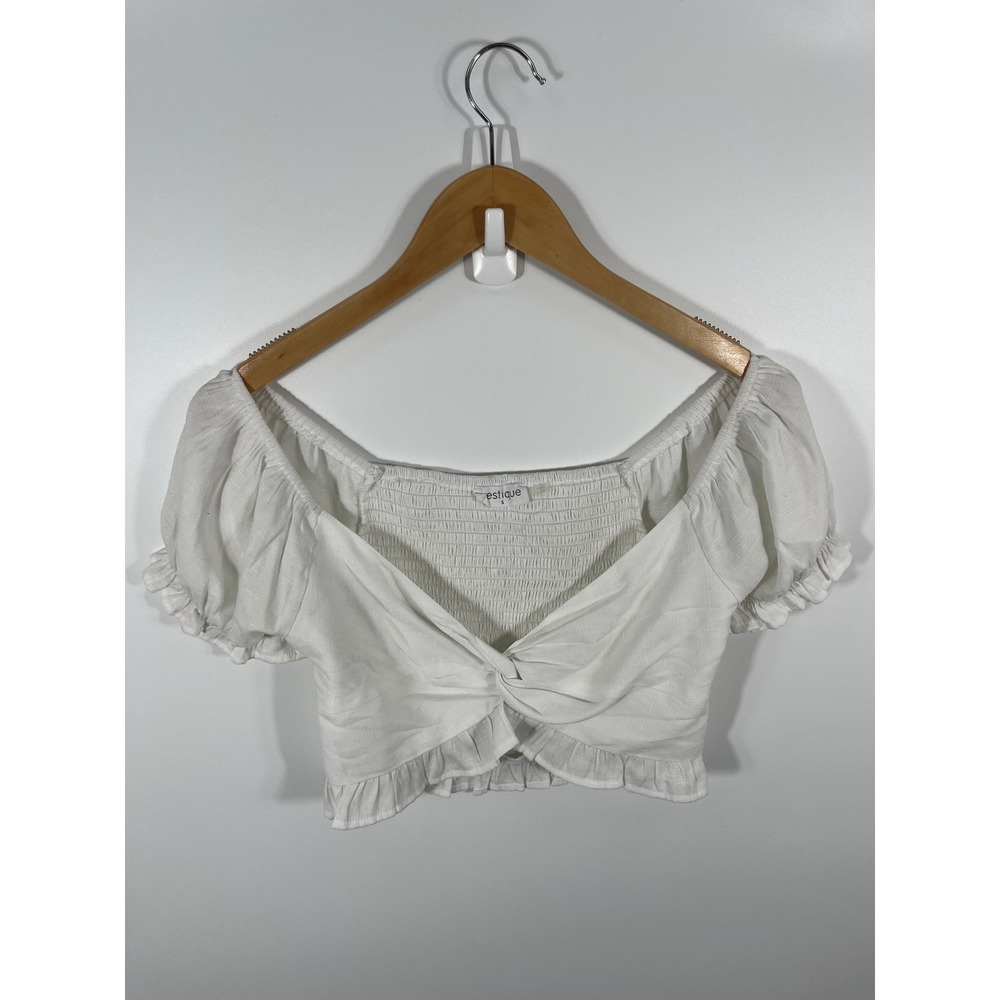 Vestique Womens Babydoll Crop Top S White Milkmaid Puff Sleeve Ruffle Cottage